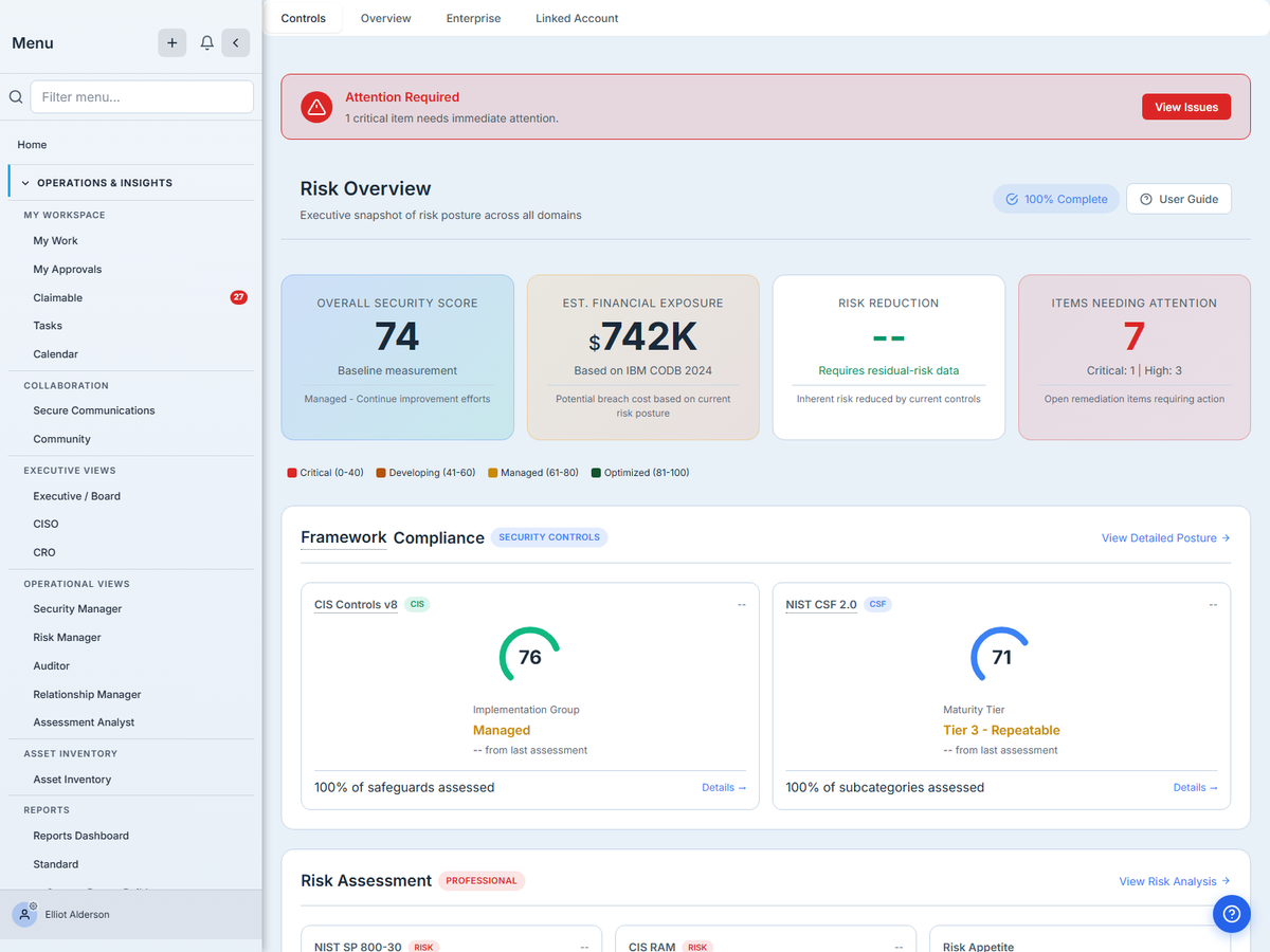 Risk module dashboard