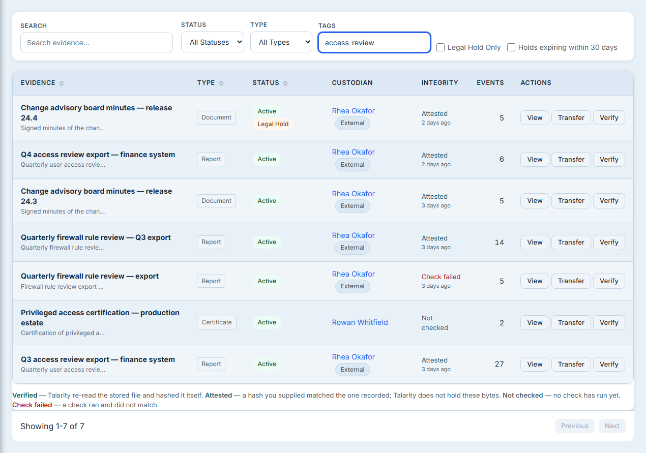 The register's filter bar with a tag typed into the Tags field, and the table narrowed to the matching chains