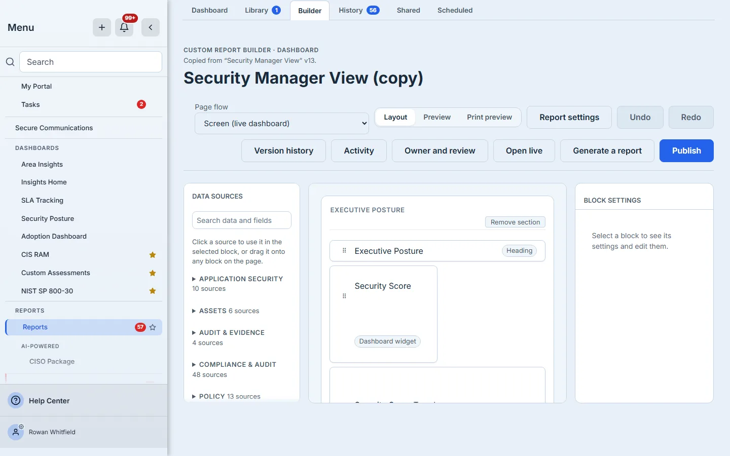 The copy in the builder, stating the dashboard and version it was copied from.