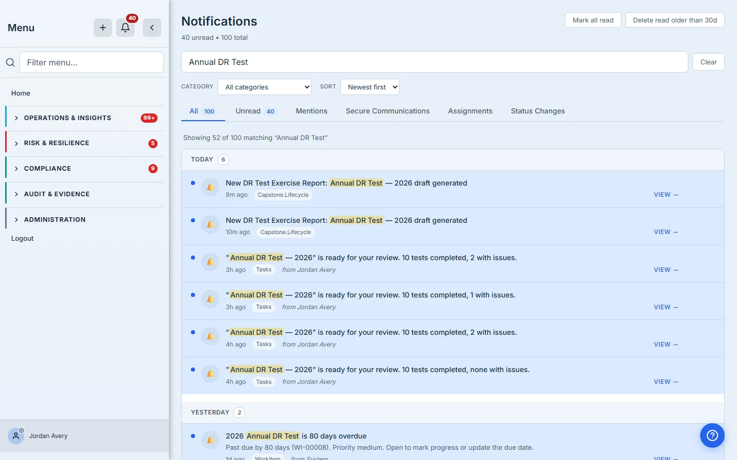 The review notification, deep-linking to the exercise it concerns.