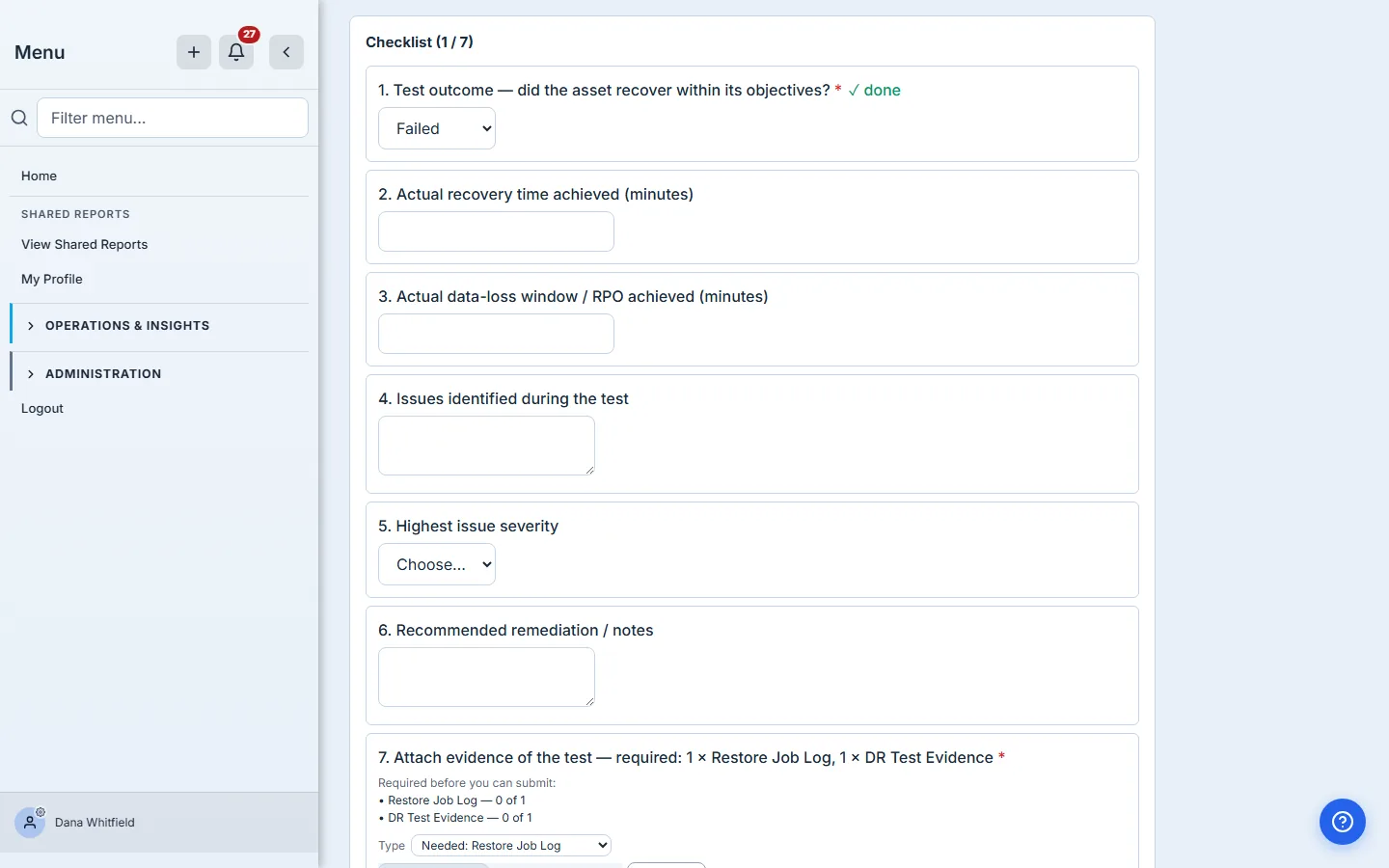 Issues and severity appear once you record Partial or Failed.