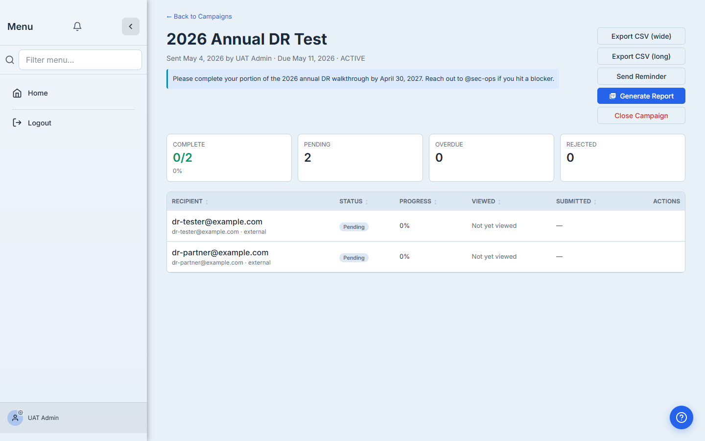 Generate Report button highlighted on the campaign detail page.