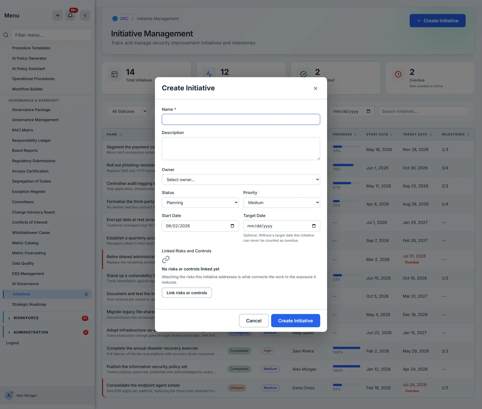 The Create Initiative form, empty