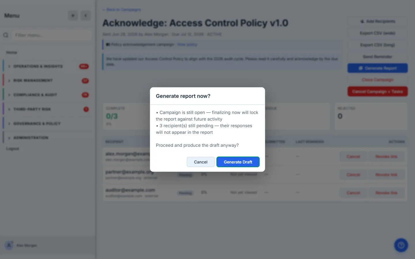 Generate Report button on the campaign detail.