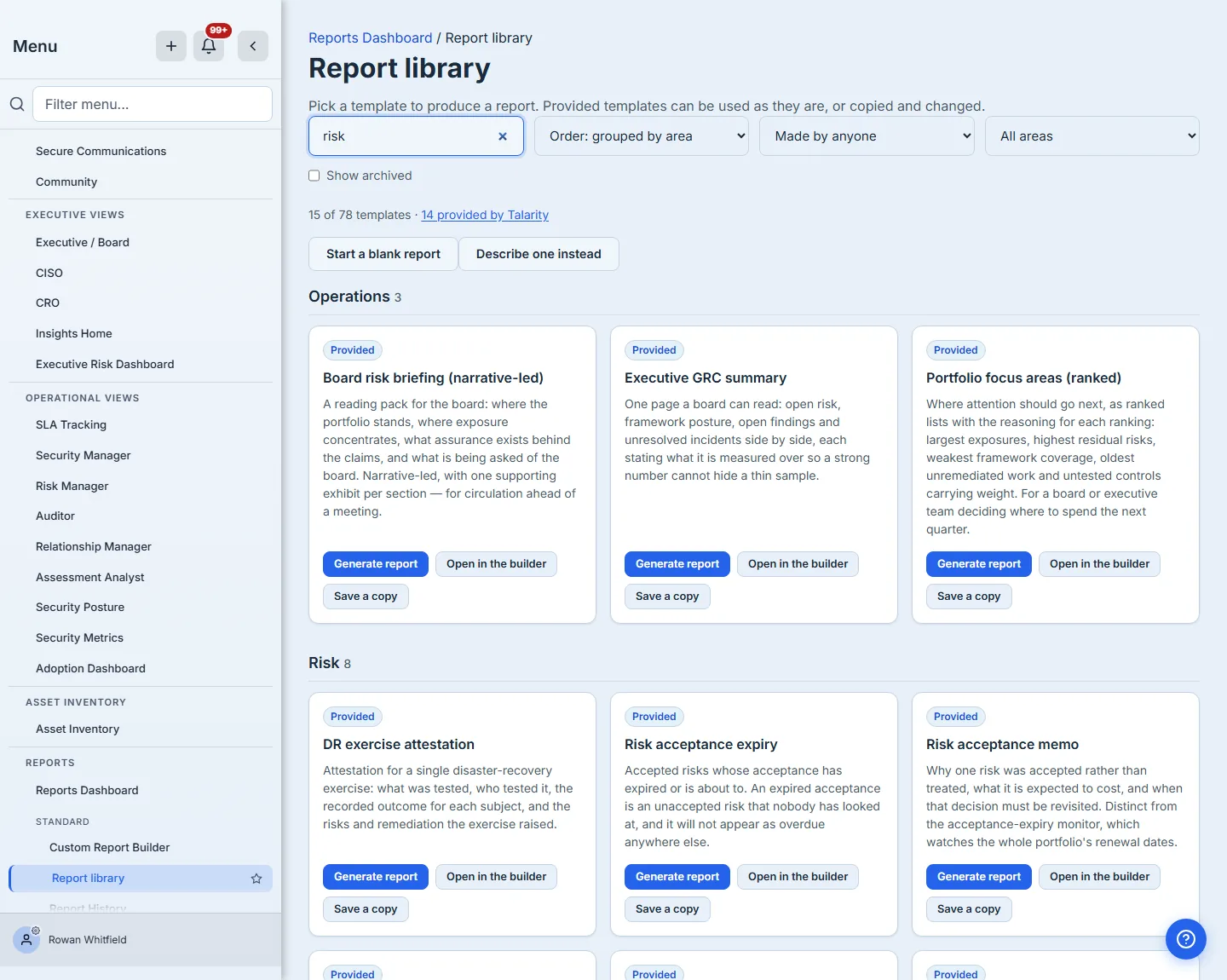 The library filtered — the search box narrowing the catalogue, with the per-area counts recomputed.