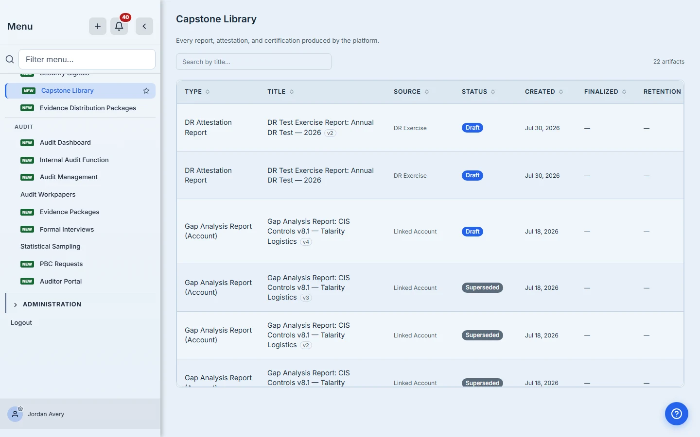 The generated exercise report in the Capstone Library, ready to be routed for sign-off.