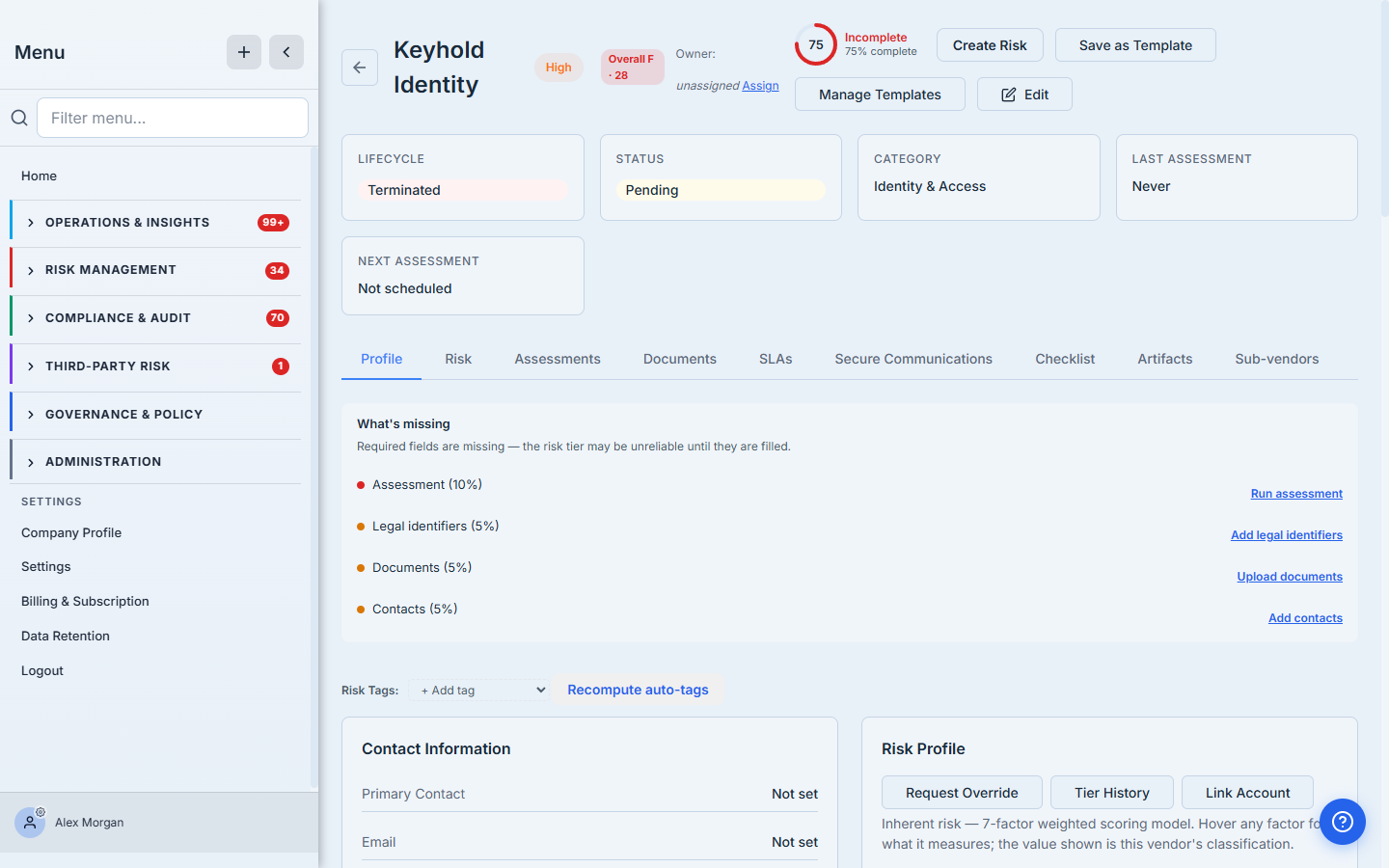 The vendor in its terminated end-state after a complete, evidenced offboarding.