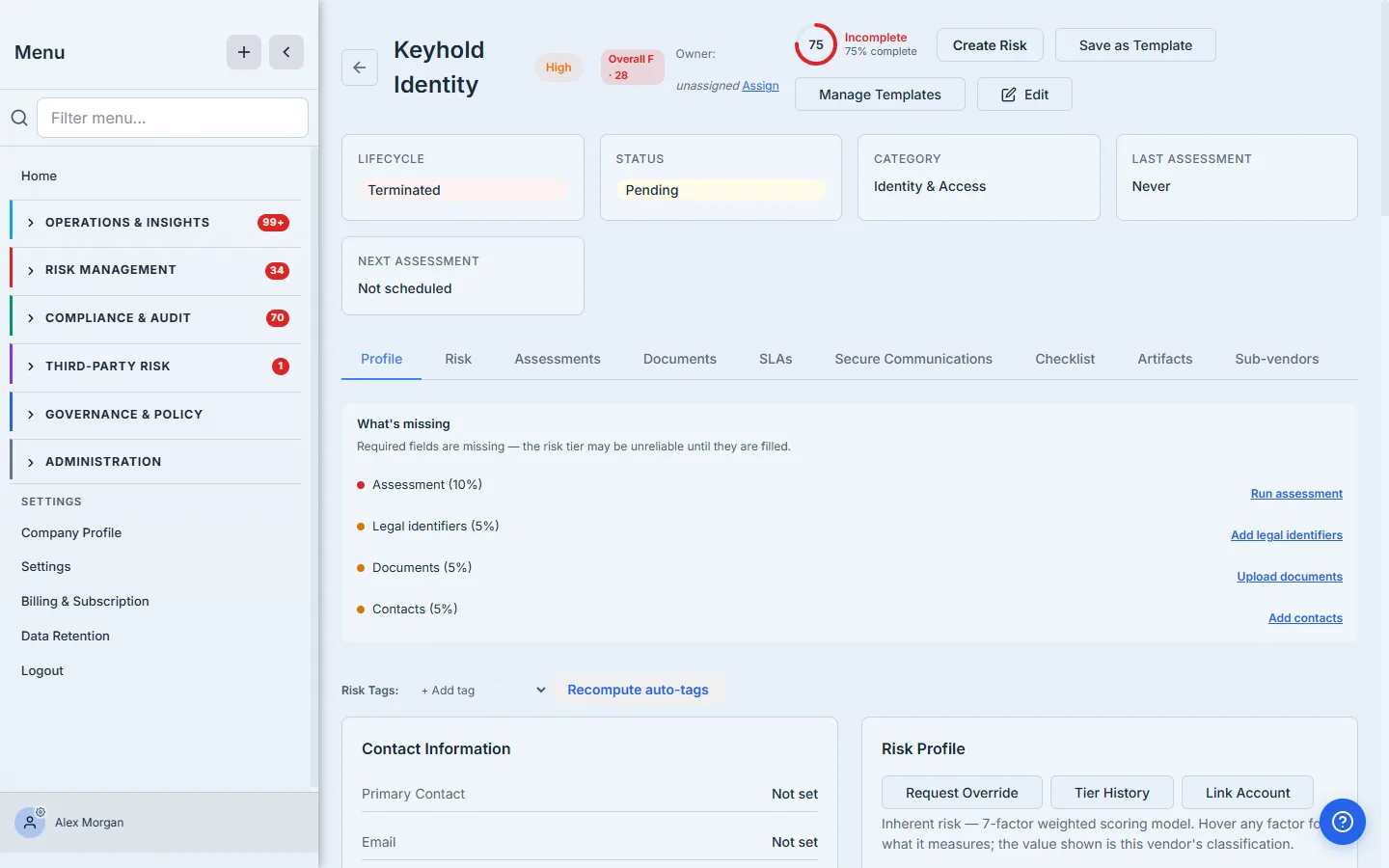 The vendor in its terminated end-state after a complete, evidenced offboarding.